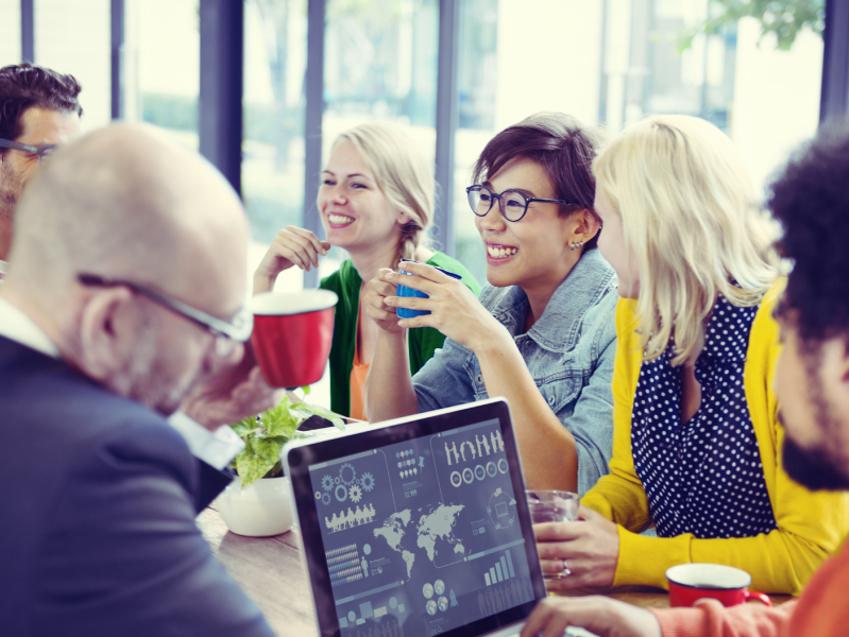 A group discussion with happy people
