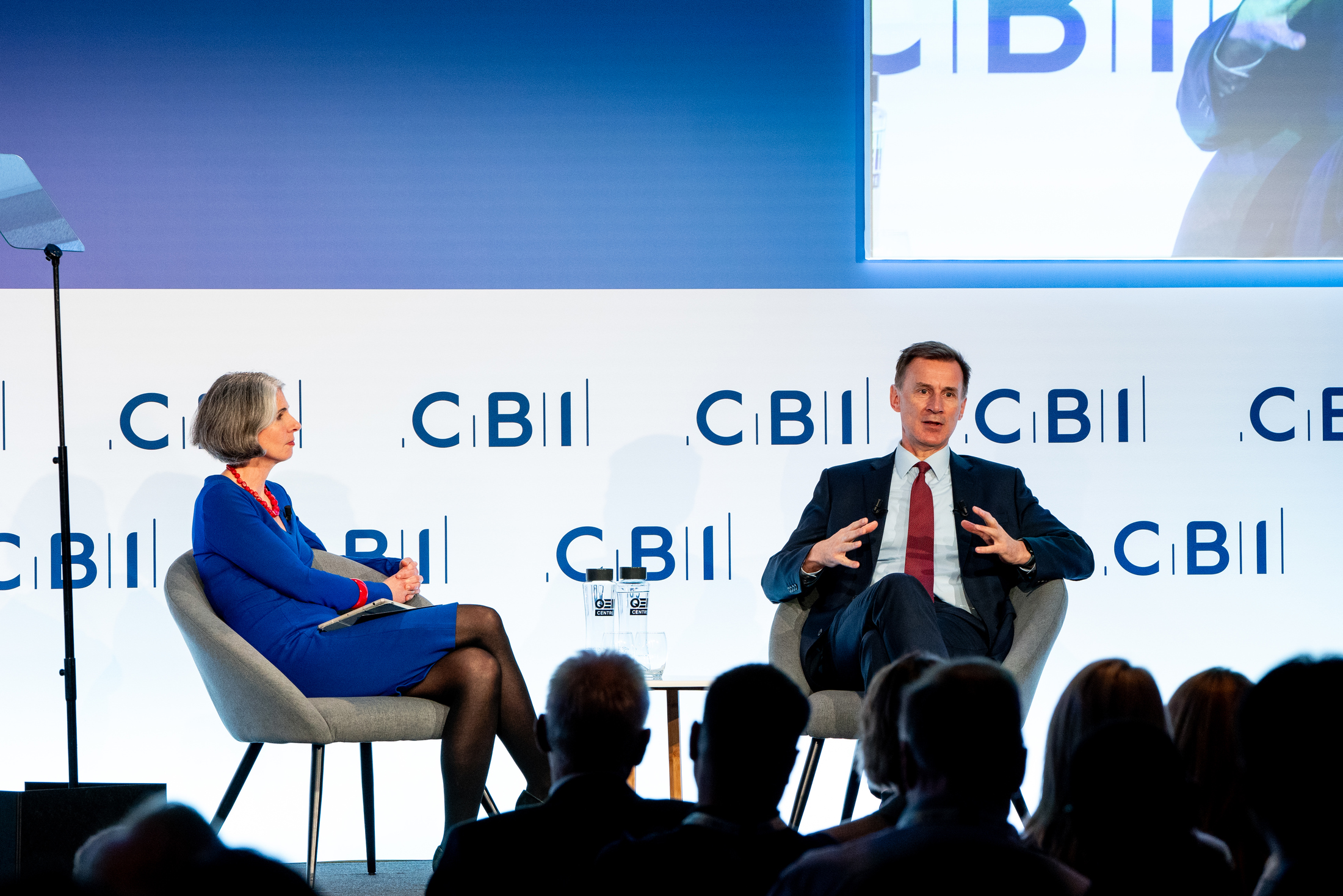 Chancellor Jeremy Hunt talks to Rain Newton-Smith at the CBI conference